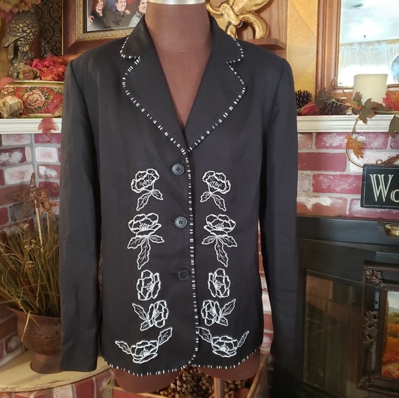 MARY MCFADDEN EMBROIDERED BLACK BLAZER 10 - Picture 3 of 8